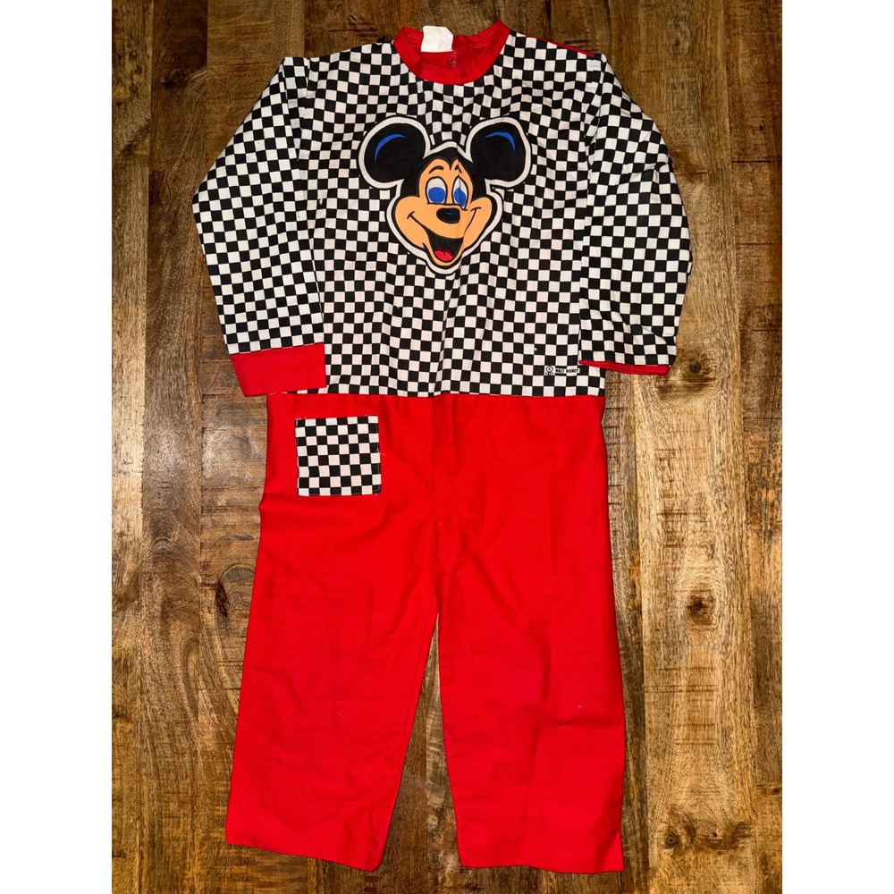 Vintage 1971 Ben Cooper Walt Disney Mickey Mouse Jumpsuit Red Checkered Kids M